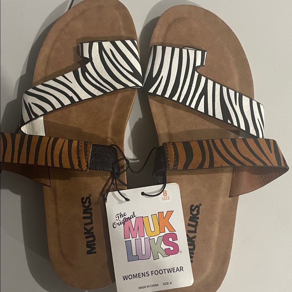 Muk Luks Brown and White Animal Print Sandals